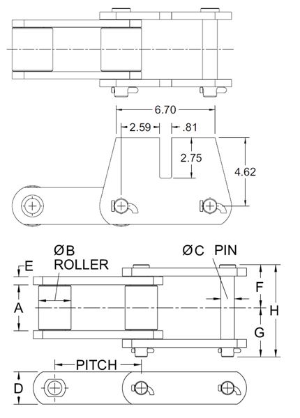 Part # P-5623, 9856 CHAIN - MM1 - VERTICAL SLOT On Tsubaki