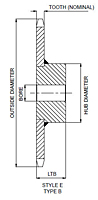 No. 35 - 3/8" Pitch - Plain Bore Sprockets, Style E-2